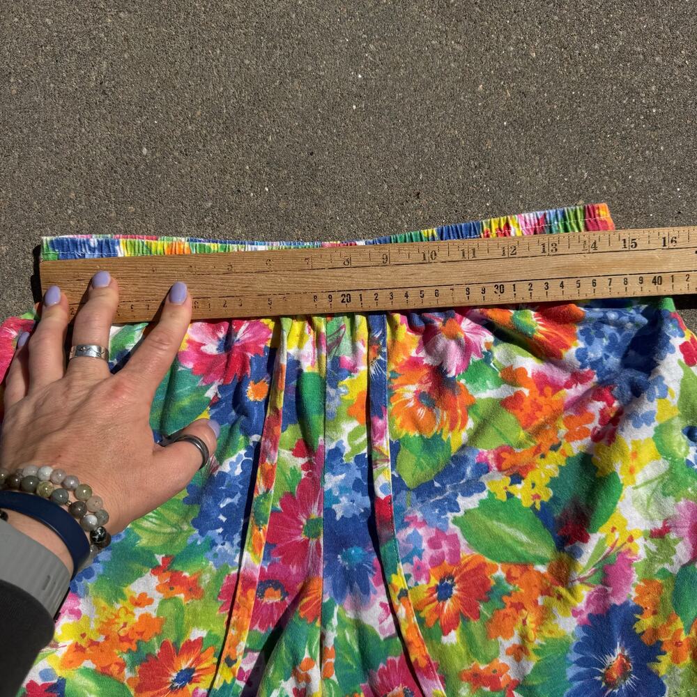 90s Pinwheels Bold Colorful Floral Pull On Elastic Waist Lounge Shorts Cotton - Picture 7 of 10